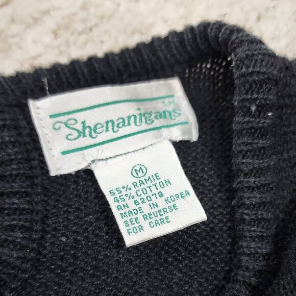 VINTAGE 80s SHENANIGANS Grandmacore Sweater Black sz Medium silver applique knit - Picture 8 of 12